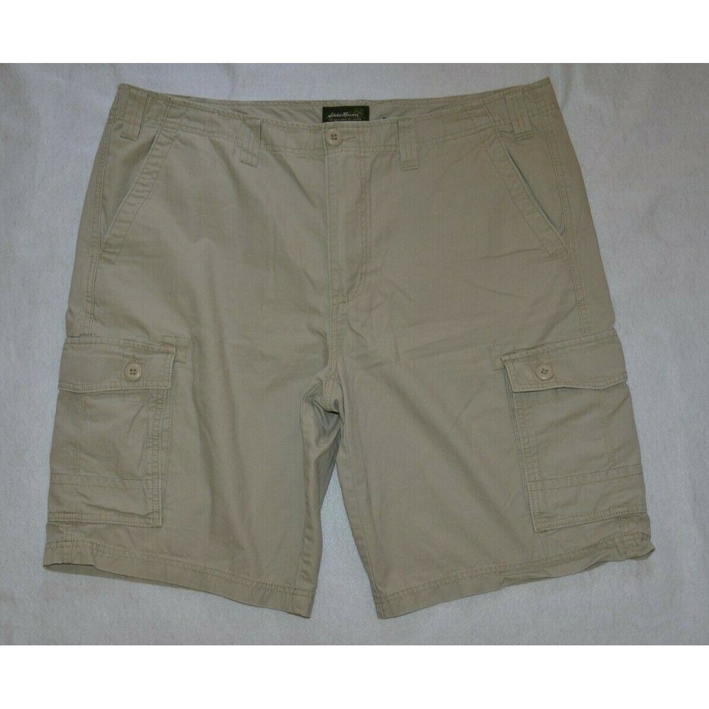 Mens Eddie Bauer Cargo Shorts Size 40 Tan Khaki Cotton Button Zip - Picture 1 of 5